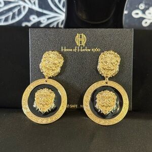 House of Harlow 1960 Gold and Black Lion Medallion Earrings